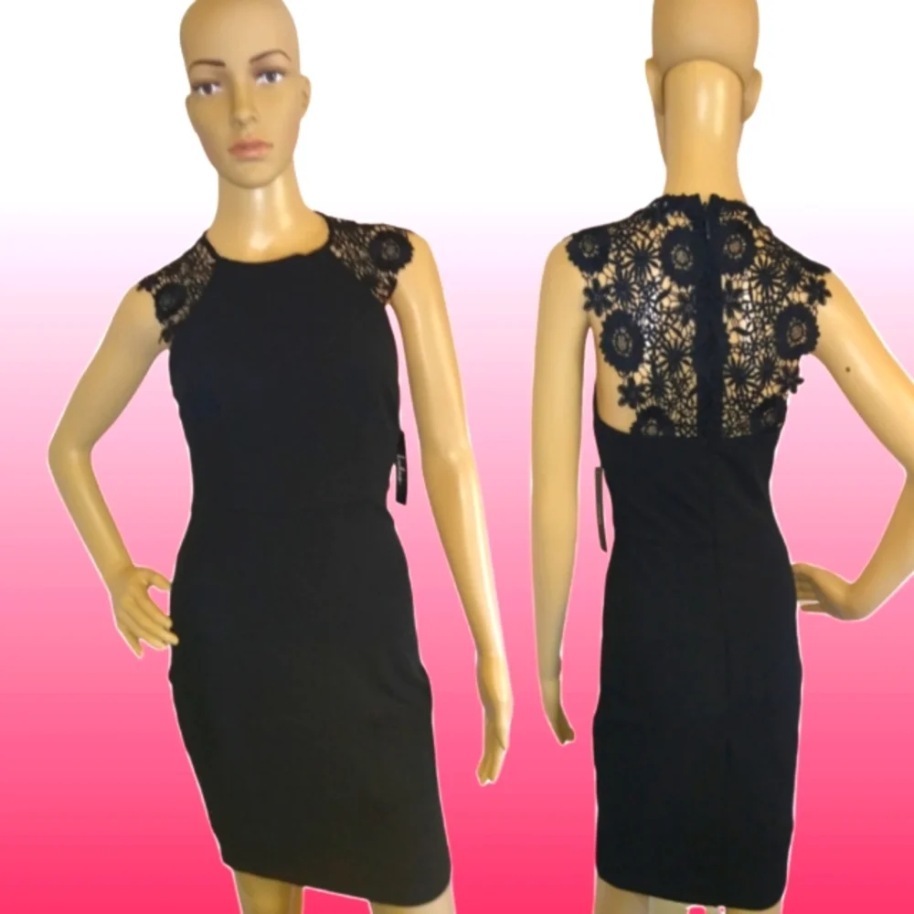 NWT Lulus Little Black Mini Dress w Lace Sleeves and Lace Back Sz S